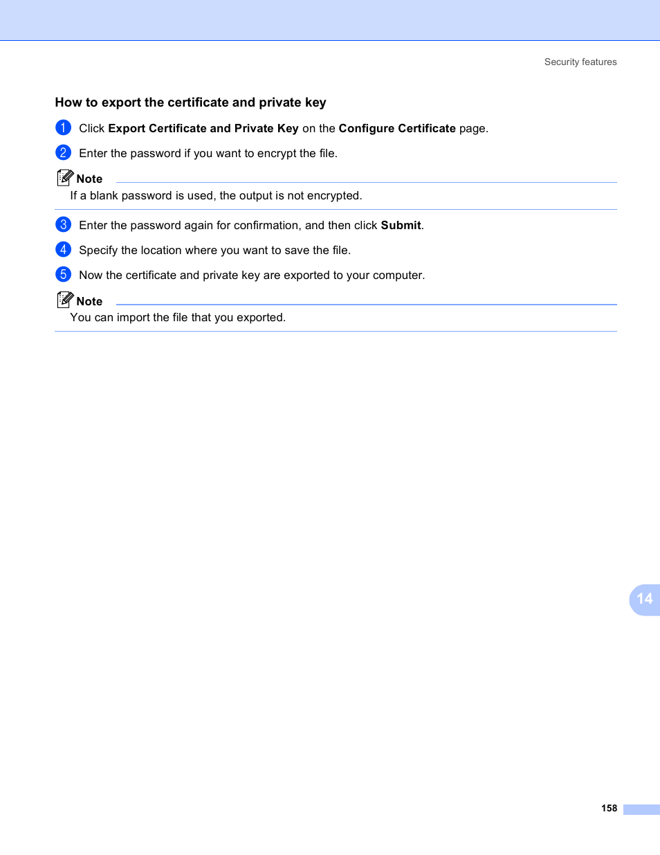 How to export the certificate and private key | Brother MFC 9840CDW User Manual | Page 168 / 204