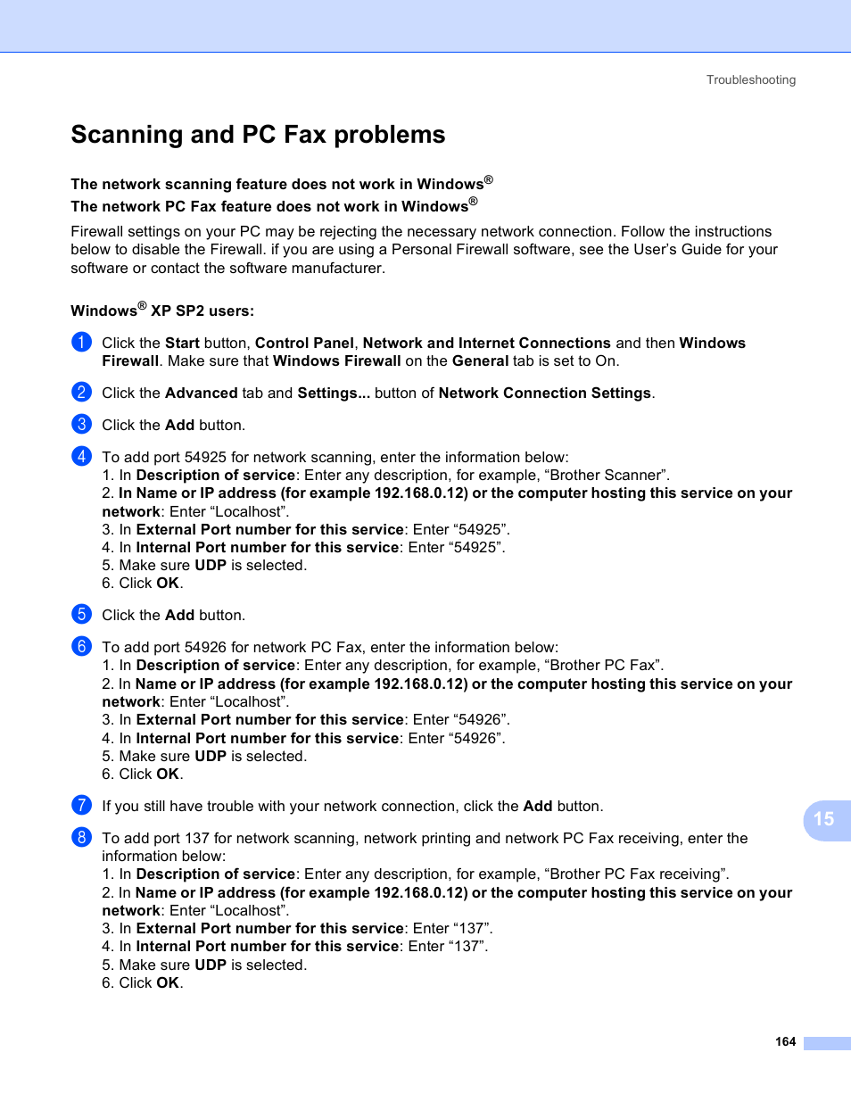 Scanning and pc fax problems | Brother MFC 9840CDW User Manual | Page 174 / 204