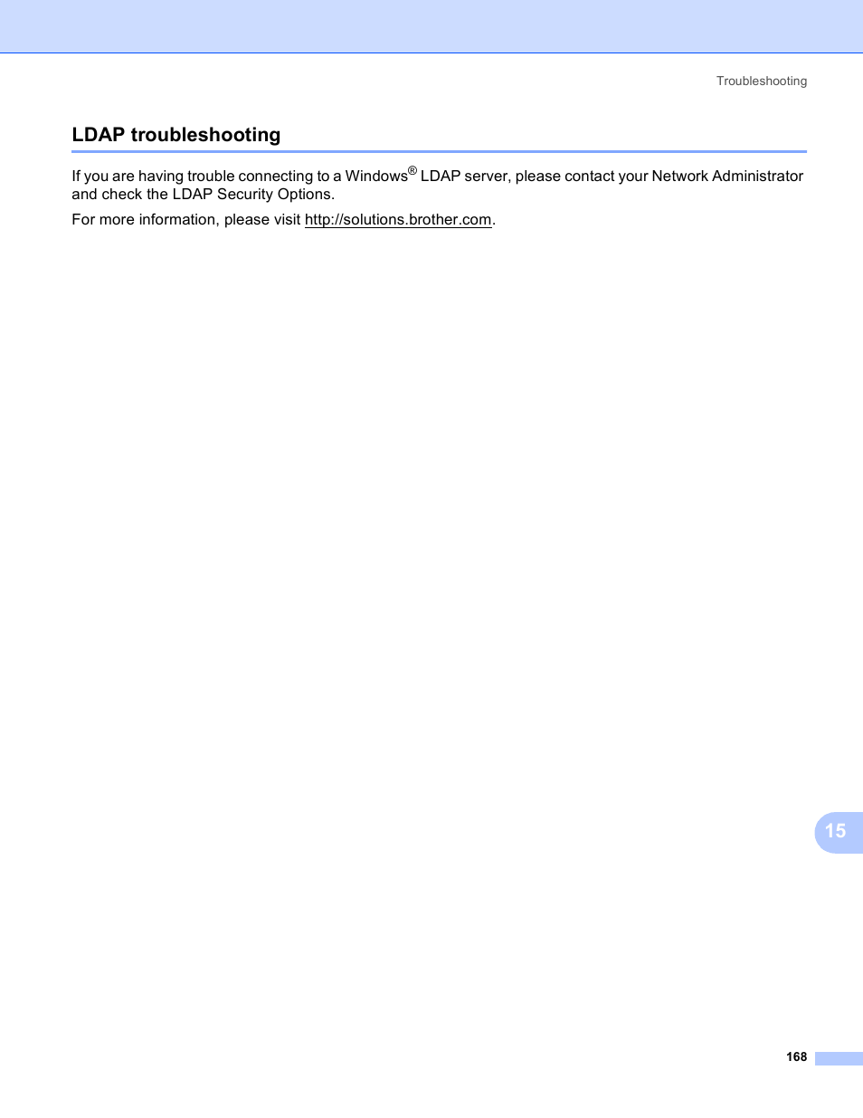 Ldap troubleshooting, 15 ldap troubleshooting | Brother MFC 9840CDW User Manual | Page 178 / 204