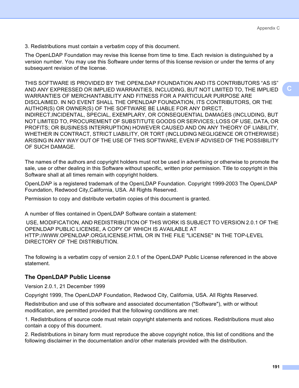 The openldap public license | Brother MFC 9840CDW User Manual | Page 201 / 204