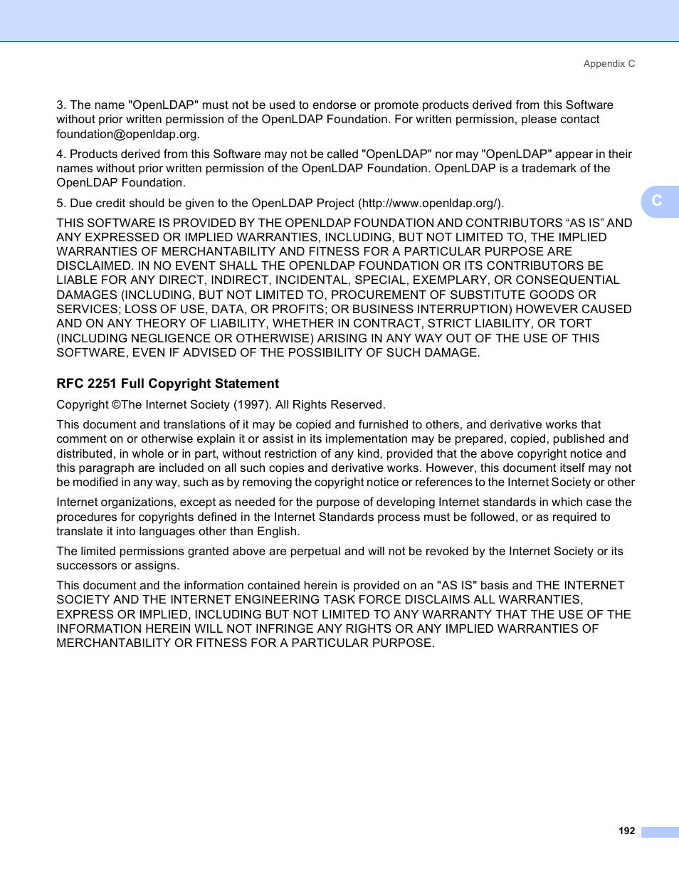 Rfc 2251 full copyright statement | Brother MFC 9840CDW User Manual | Page 202 / 204