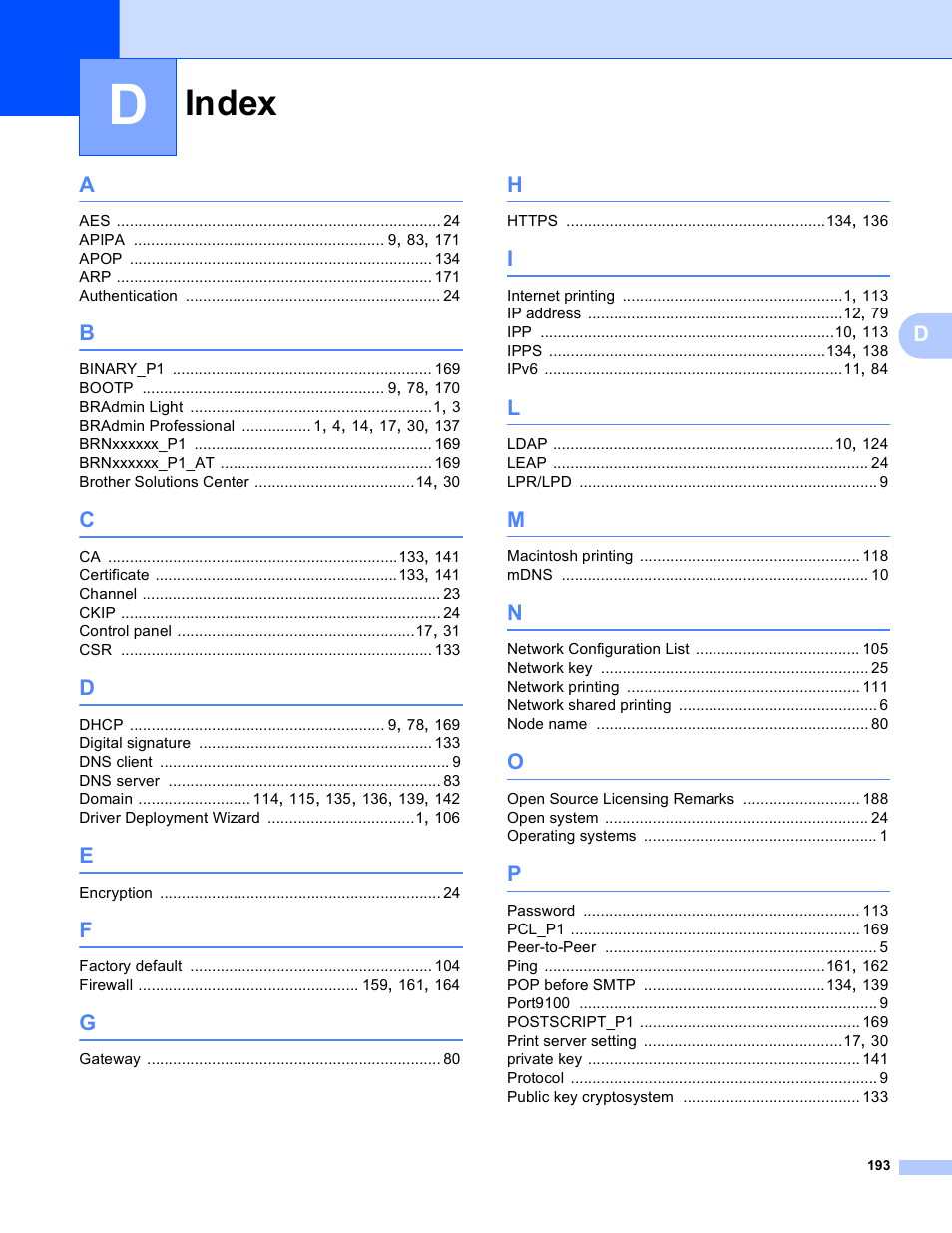 Index | Brother MFC 9840CDW User Manual | Page 203 / 204