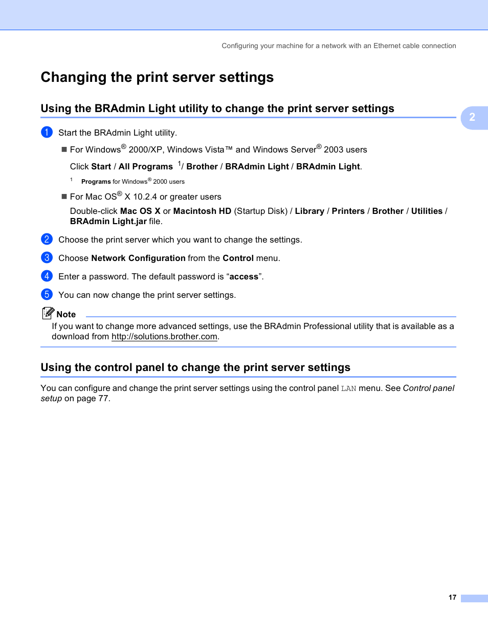 Changing the print server settings | Brother MFC 9840CDW User Manual | Page 27 / 204