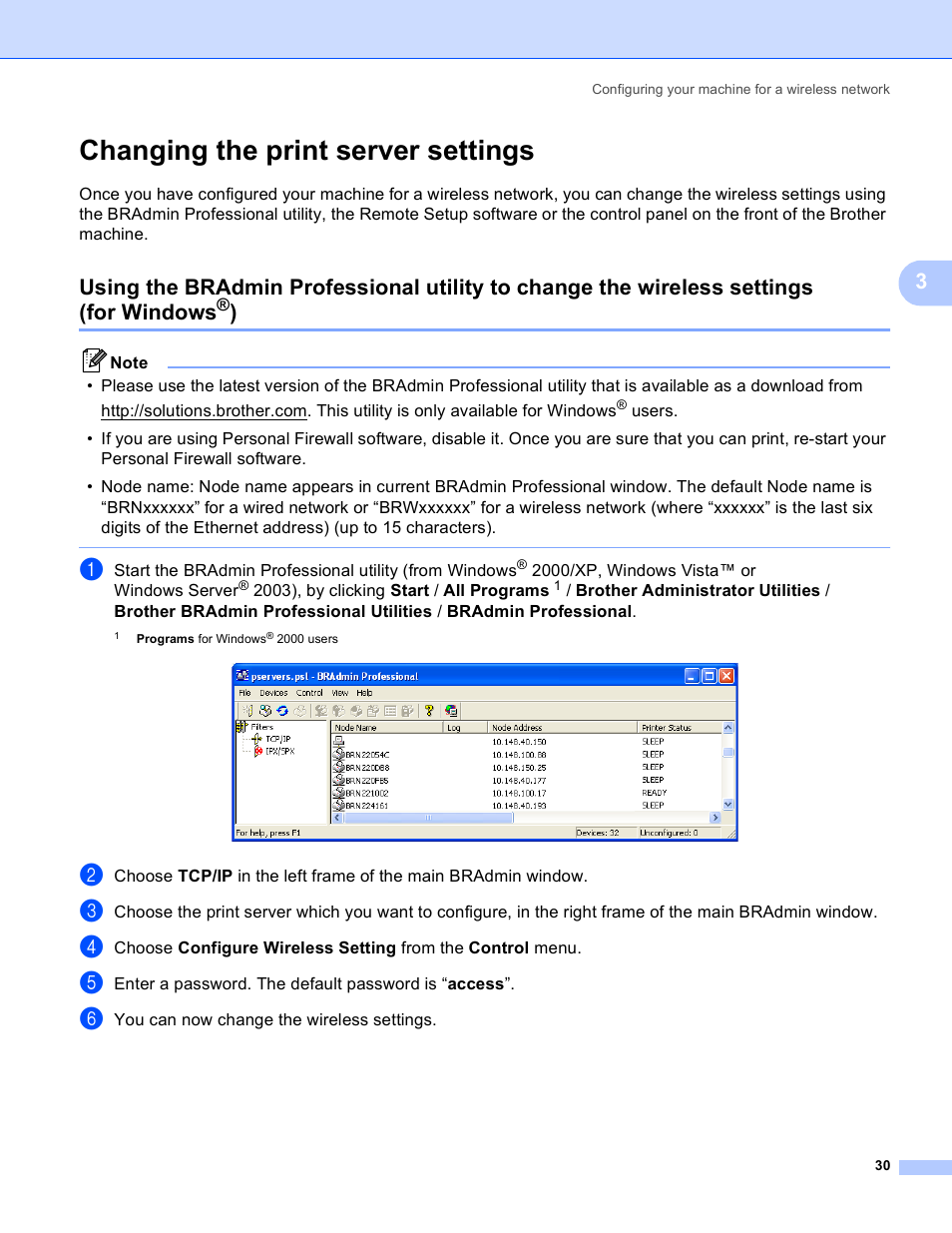 Changing the print server settings | Brother MFC 9840CDW User Manual | Page 40 / 204