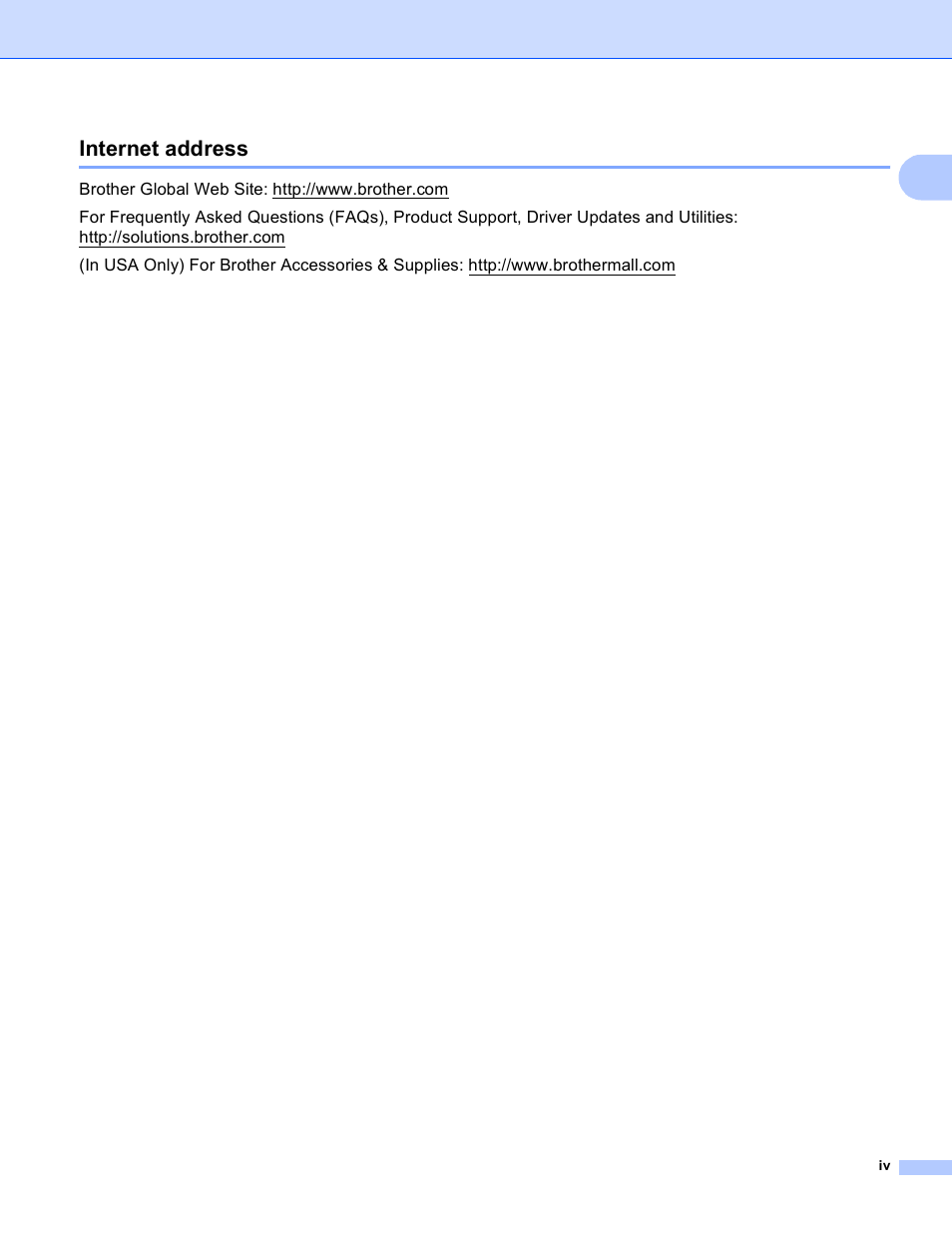 Internet address | Brother MFC 9840CDW User Manual | Page 5 / 204