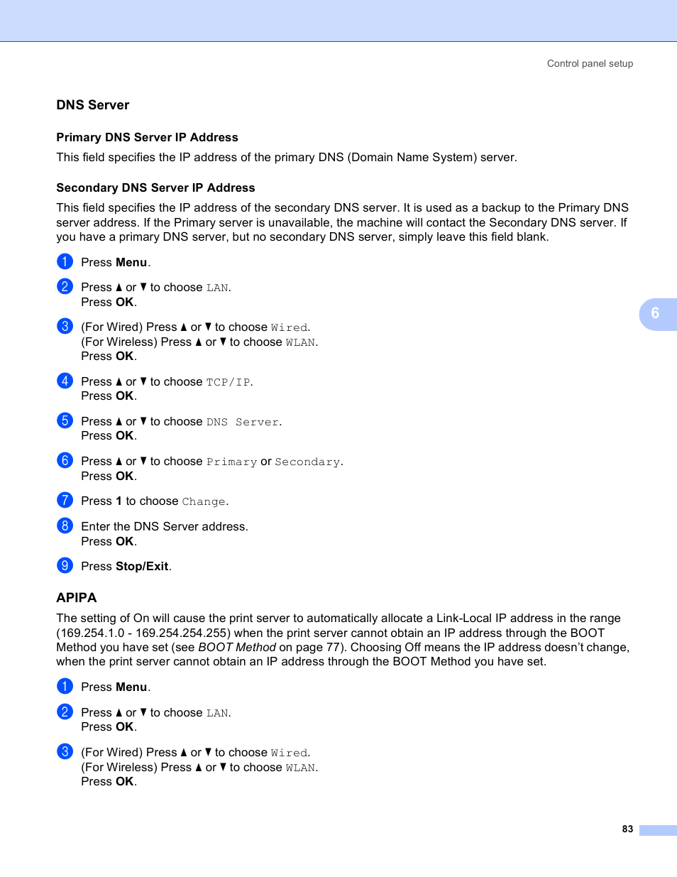 Dns server, Apipa | Brother MFC 9840CDW User Manual | Page 93 / 204
