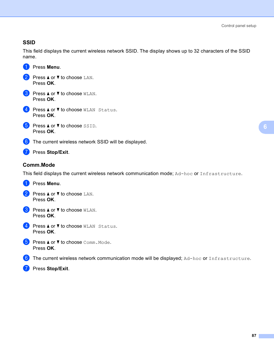 Ssid, Comm.mode | Brother MFC 9840CDW User Manual | Page 97 / 204