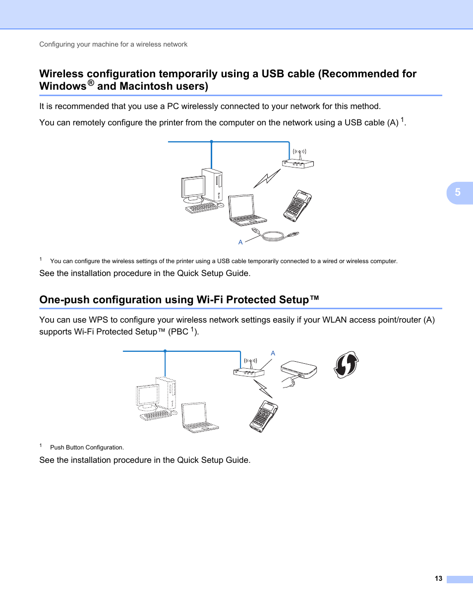 One-push configuration using wi-fi protected setup, Windows, And macintosh users) | Brother PT-E550W User Manual | Page 18 / 58