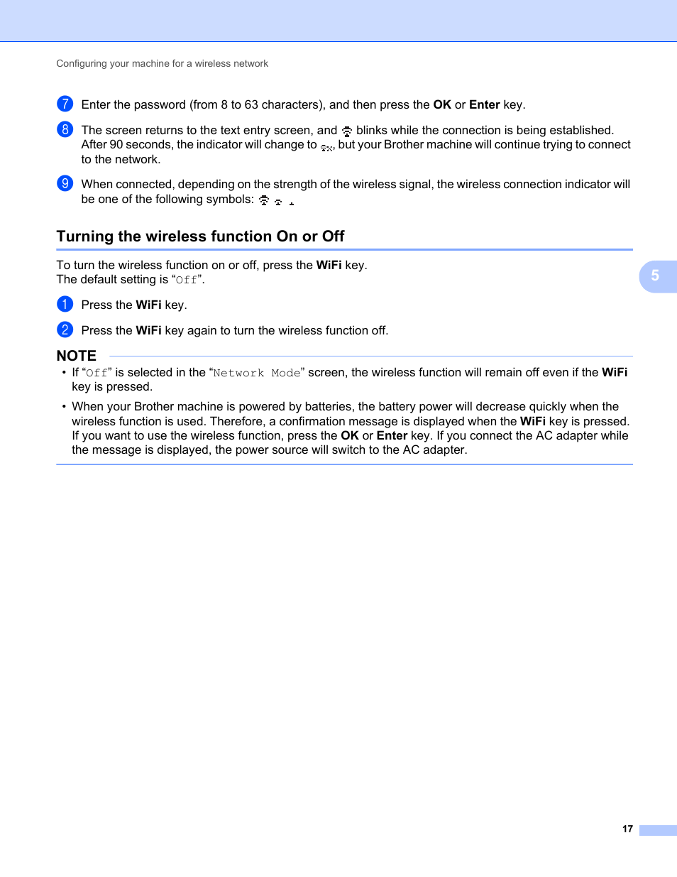 Turning the wireless function on or off | Brother PT-E550W User Manual | Page 22 / 58