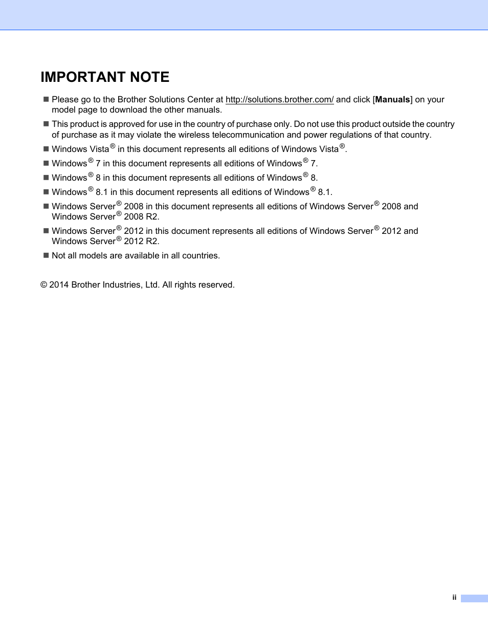 Important note | Brother PT-E550W User Manual | Page 3 / 58