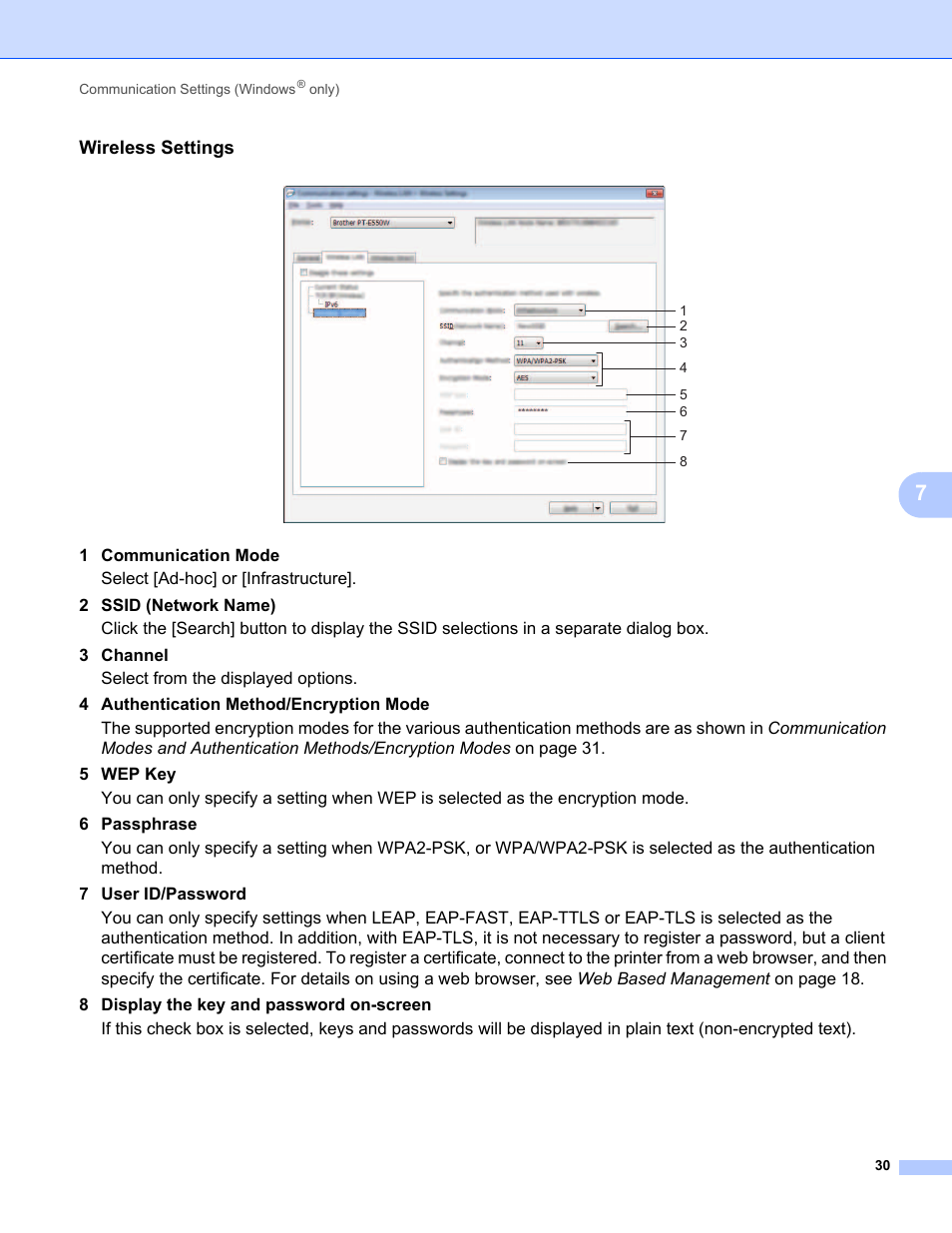 Wireless settings | Brother PT-E550W User Manual | Page 35 / 58