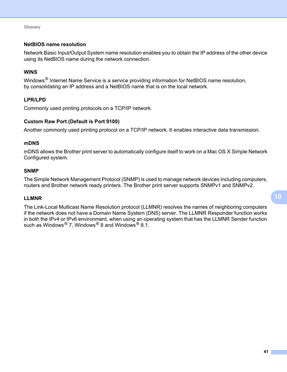 Netbios name resolution, Windows, 7, windows | 8 and windows | Brother PT-E550W User Manual | Page 46 / 58