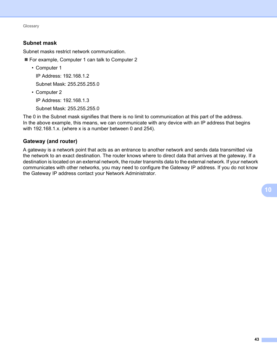 Subnet mask, Gateway (and router) | Brother PT-E550W User Manual | Page 48 / 58