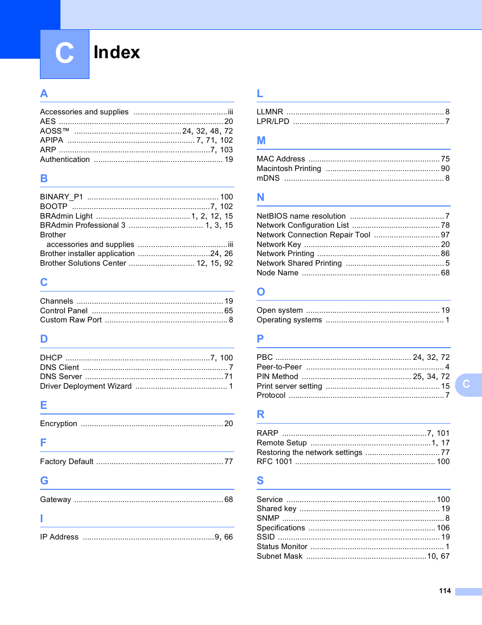 Index | Brother MFC-J410W User Manual | Page 121 / 122