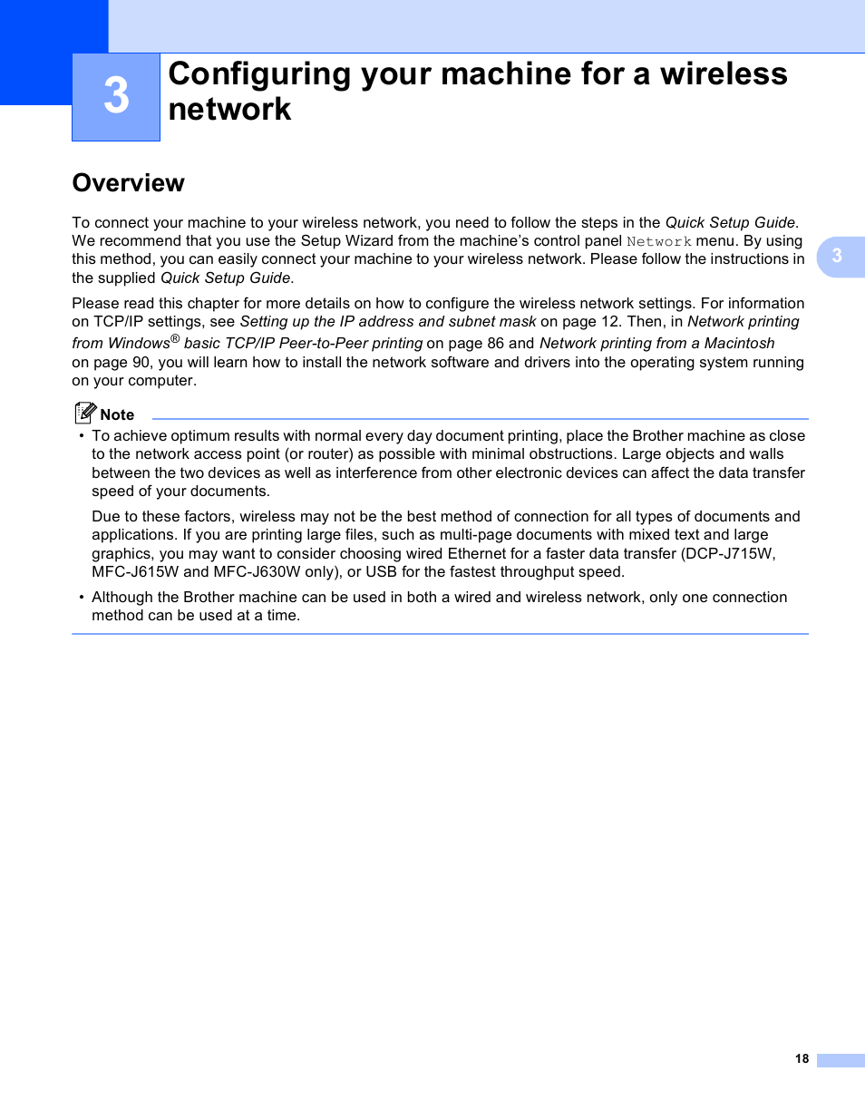 3 configuring your machine for a wireless network, Overview, Configuring your machine for a wireless network | Brother MFC-J410W User Manual | Page 25 / 122