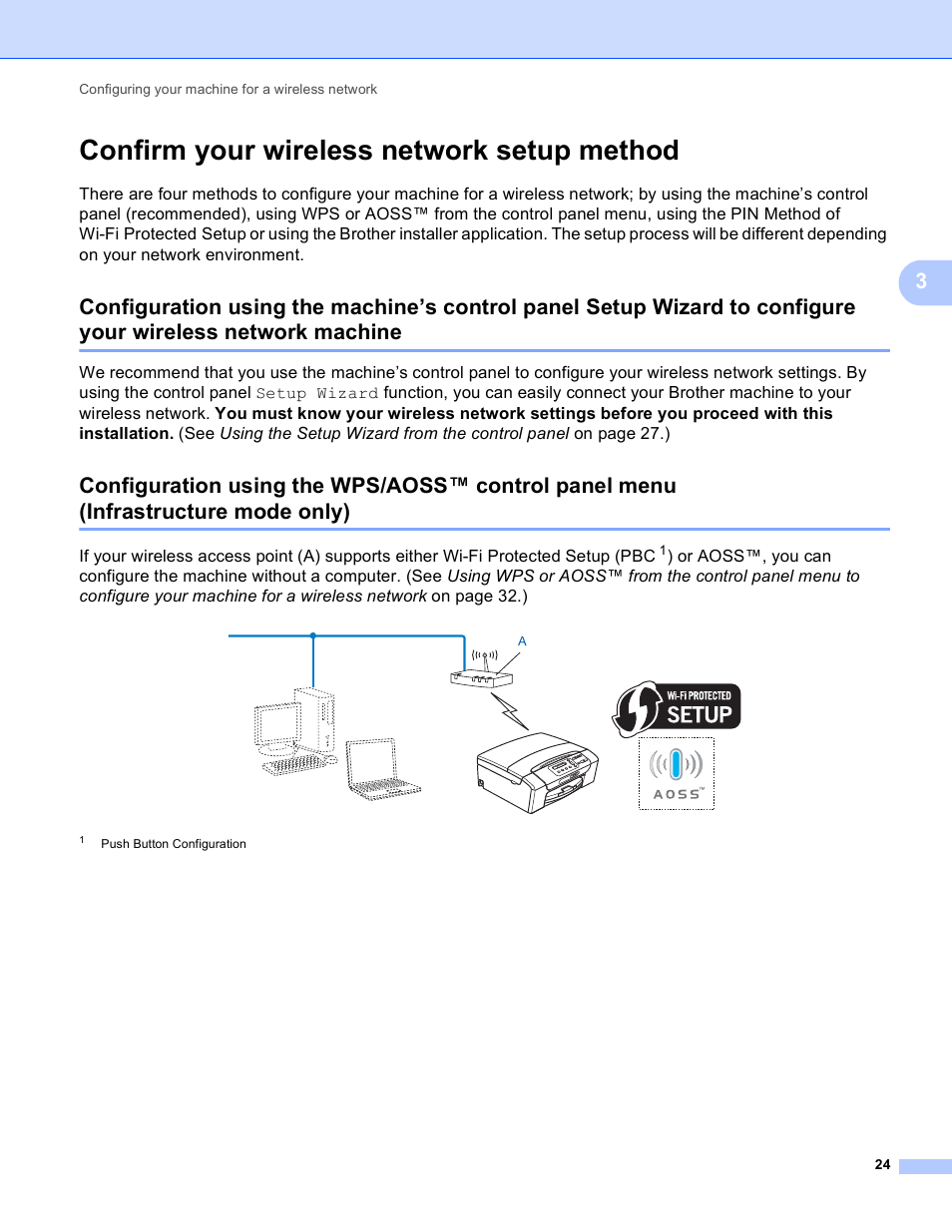 Confirm your wireless network setup method, Machine | Brother MFC-J410W User Manual | Page 31 / 122