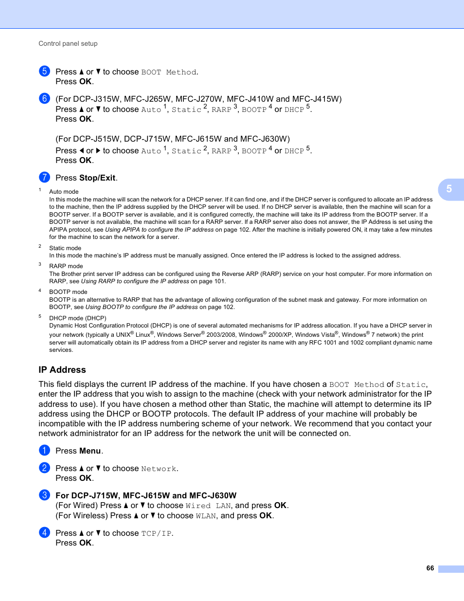 Ip address | Brother MFC-J410W User Manual | Page 73 / 122
