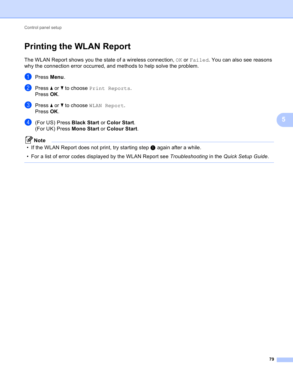 Printing the wlan report | Brother MFC-J410W User Manual | Page 86 / 122