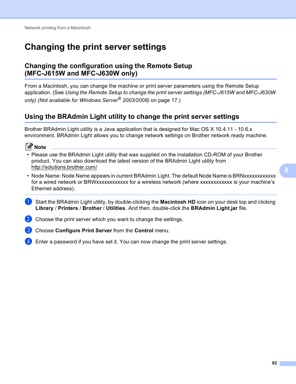 Changing the print server settings | Brother MFC-J410W User Manual | Page 99 / 122