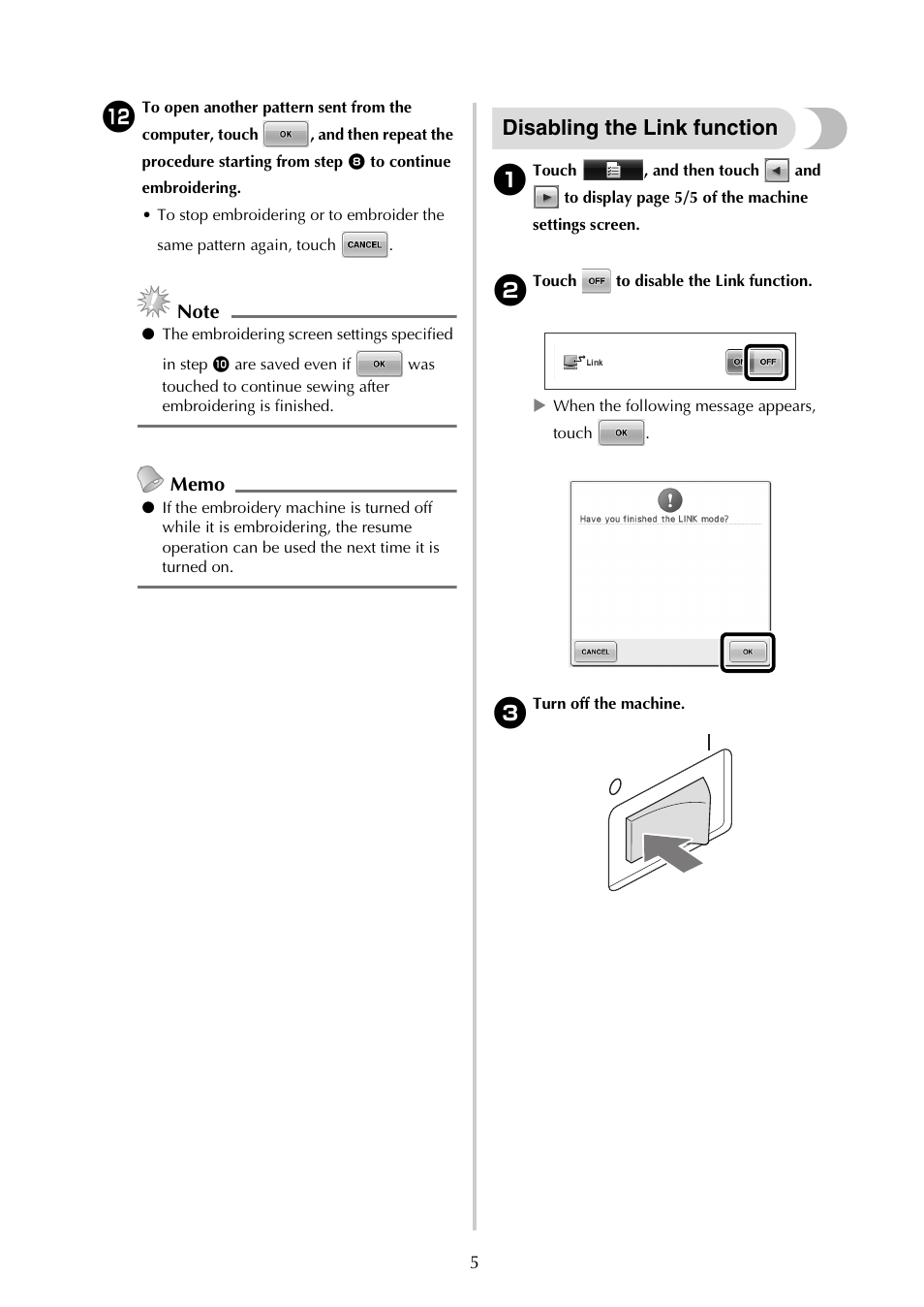 Disabling the link function | Brother PR-650 650C User Manual | Page 5 / 8