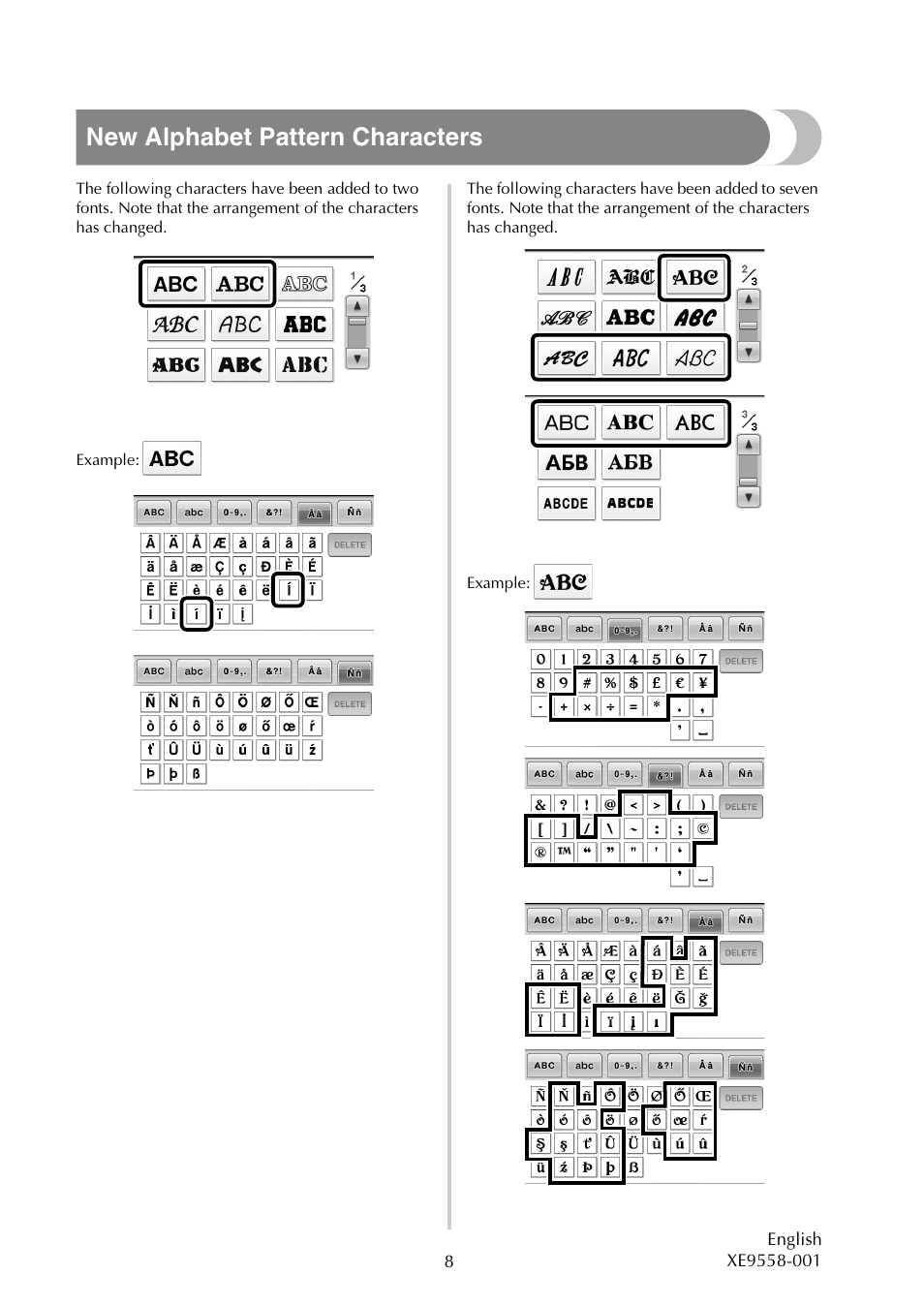 New alphabet pattern characters | Brother PR-650 650C User Manual | Page 8 / 8
