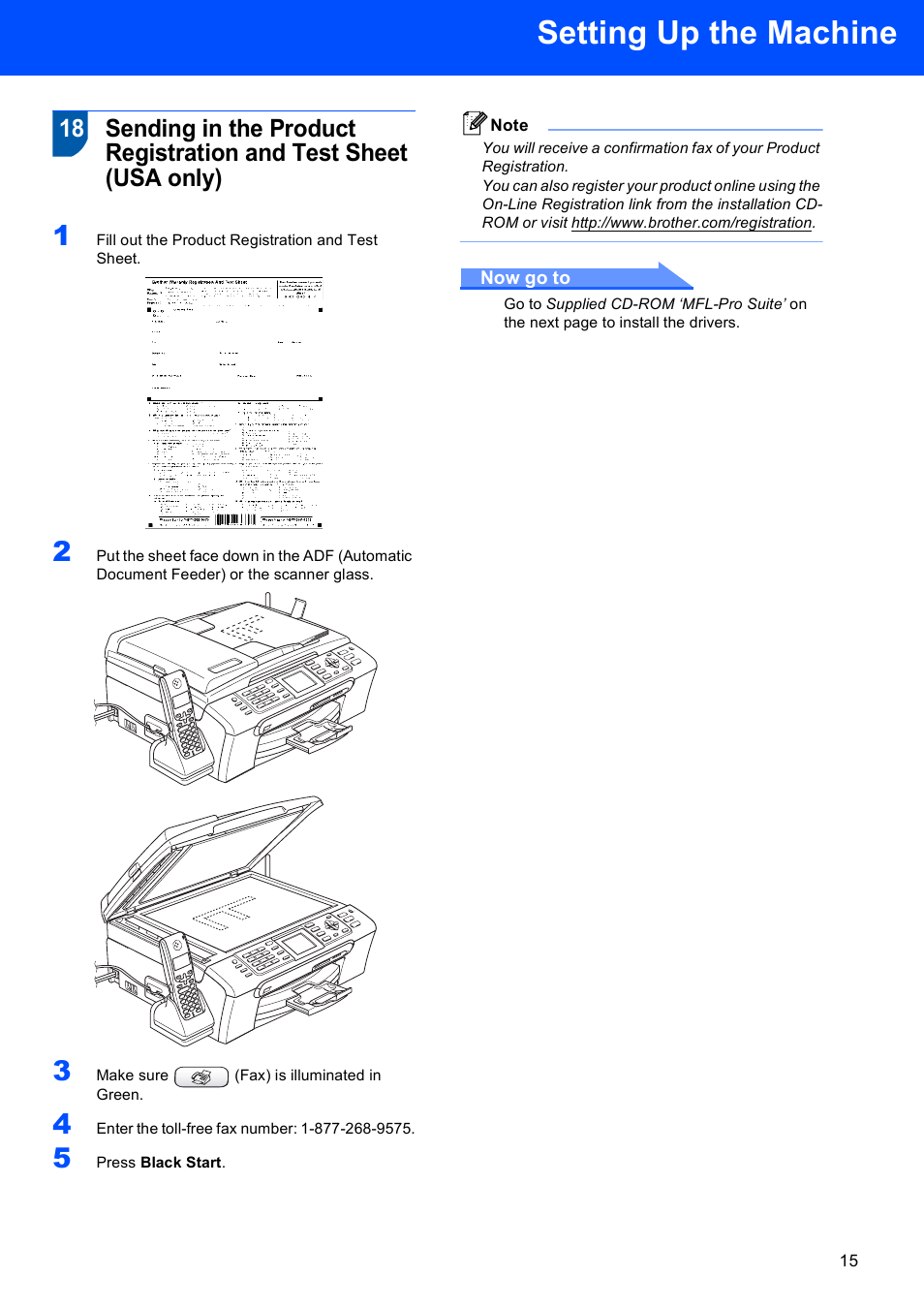 Setting up the machine | Brother MFC-845CW User Manual | Page 17 / 57