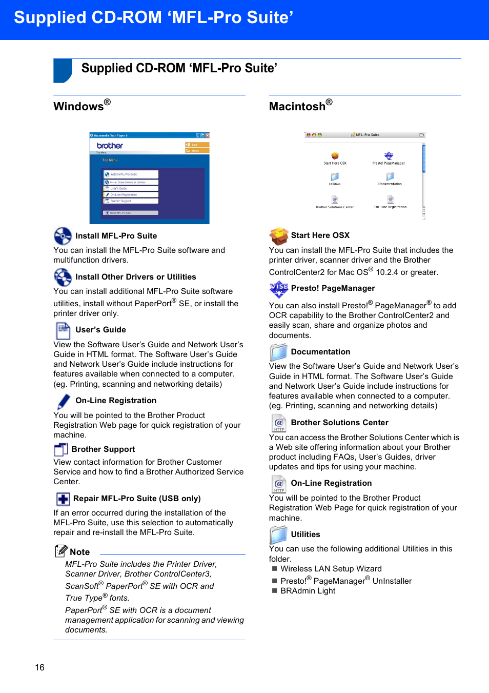 Step2 installing the driver & software, Supplied cd-rom ‘mfl-pro suite, Windows | Macintosh | Brother MFC-845CW User Manual | Page 18 / 57