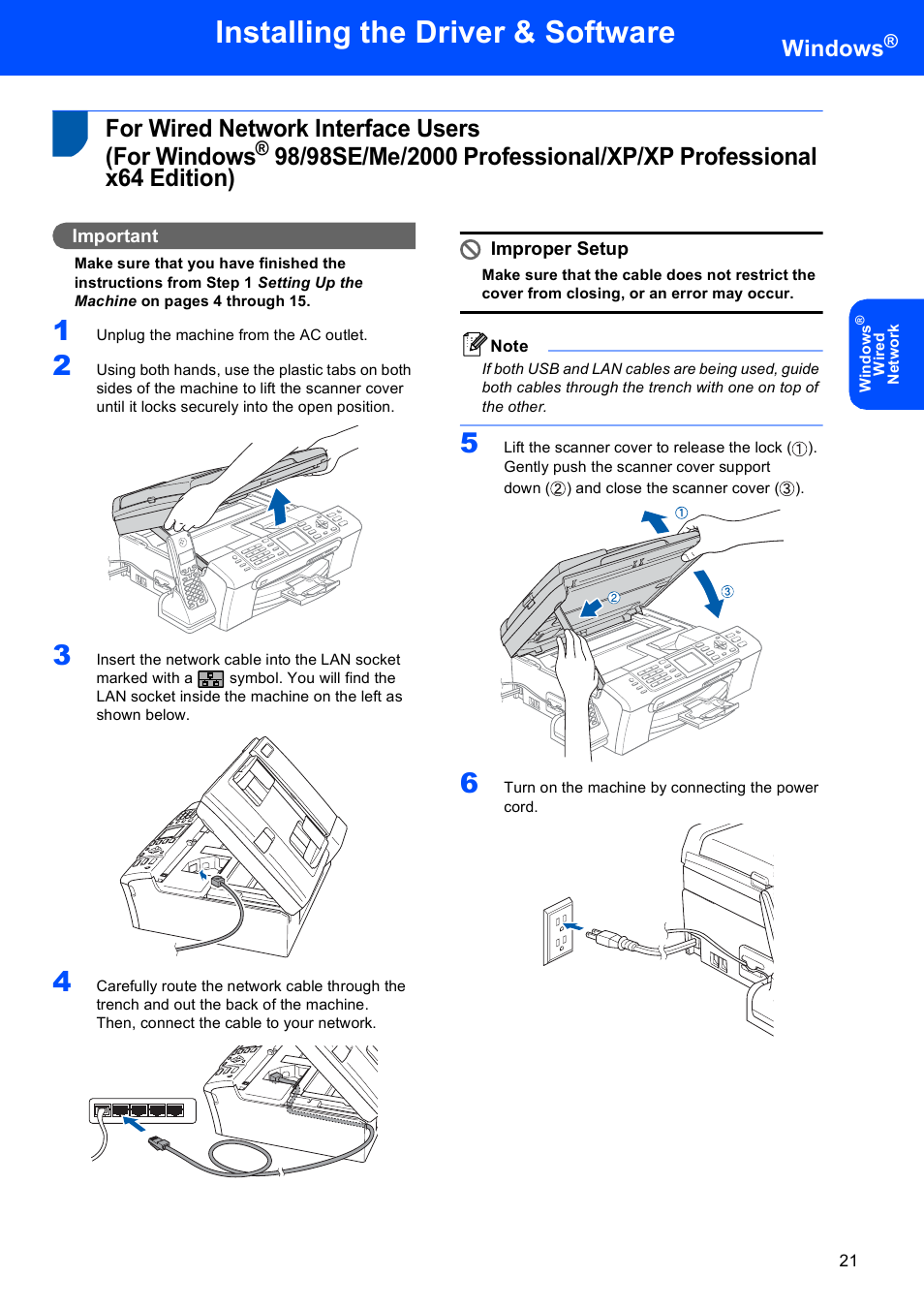 For wired network interface users (for windows, For wired network interface users, For windows | Installing the driver & software, Windows | Brother MFC-845CW User Manual | Page 23 / 57