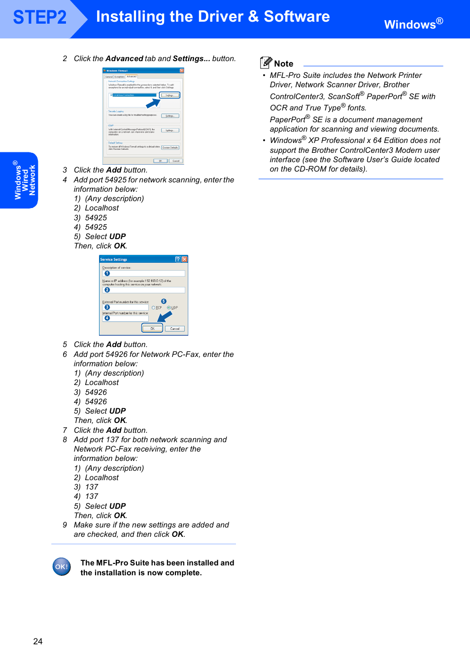 Step2, Installing the driver & software, Windows | Brother MFC-845CW User Manual | Page 26 / 57