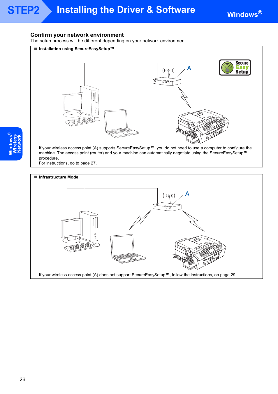 Step2, Installing the driver & software, Windows | Brother MFC-845CW User Manual | Page 28 / 57