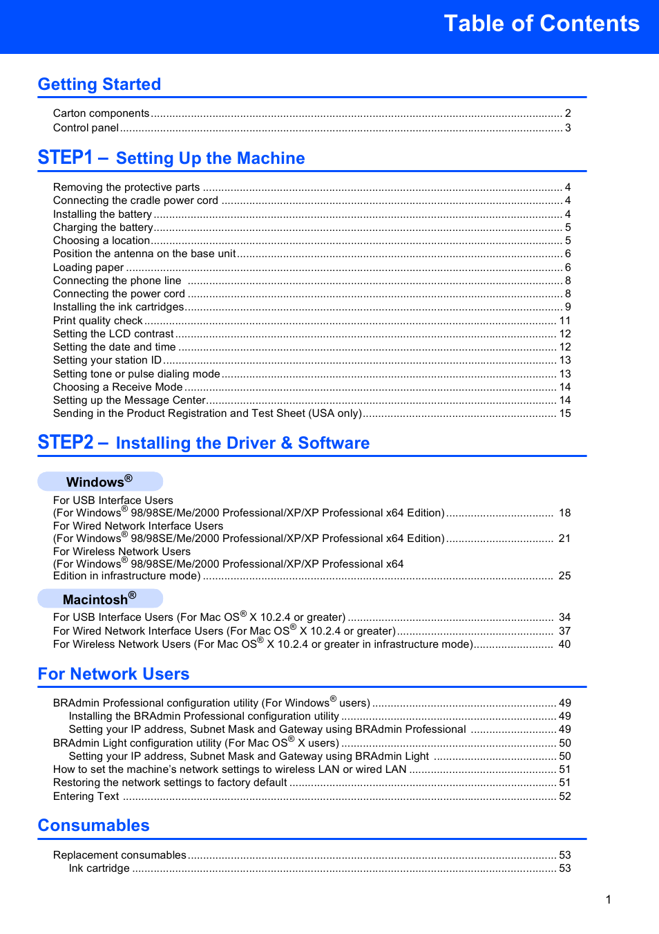 Brother MFC-845CW User Manual | Page 3 / 57