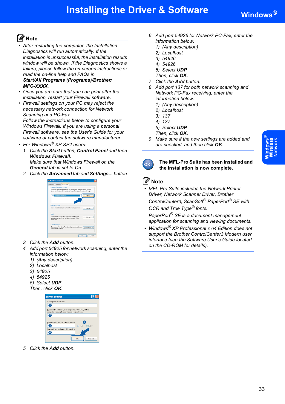 Installing the driver & software, Windows | Brother MFC-845CW User Manual | Page 35 / 57