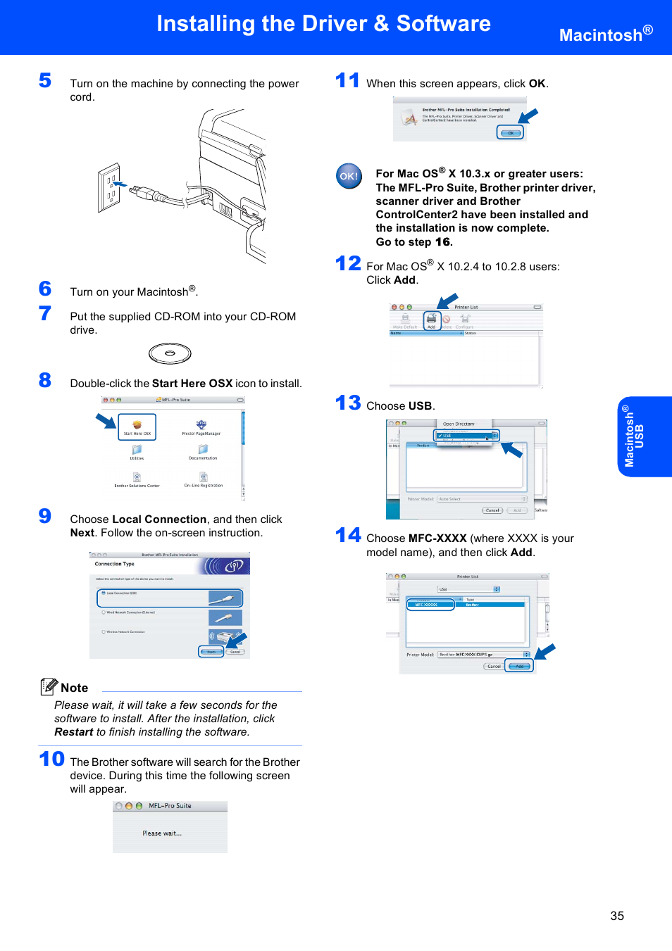 Installing the driver & software, Macintosh | Brother MFC-845CW User Manual | Page 37 / 57