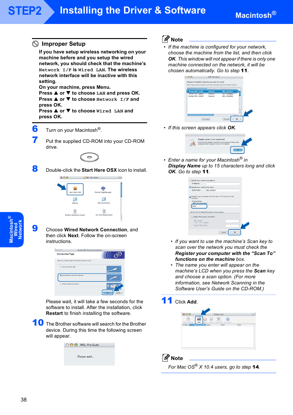 Step2, Installing the driver & software, Macintosh | Improper setup | Brother MFC-845CW User Manual | Page 40 / 57