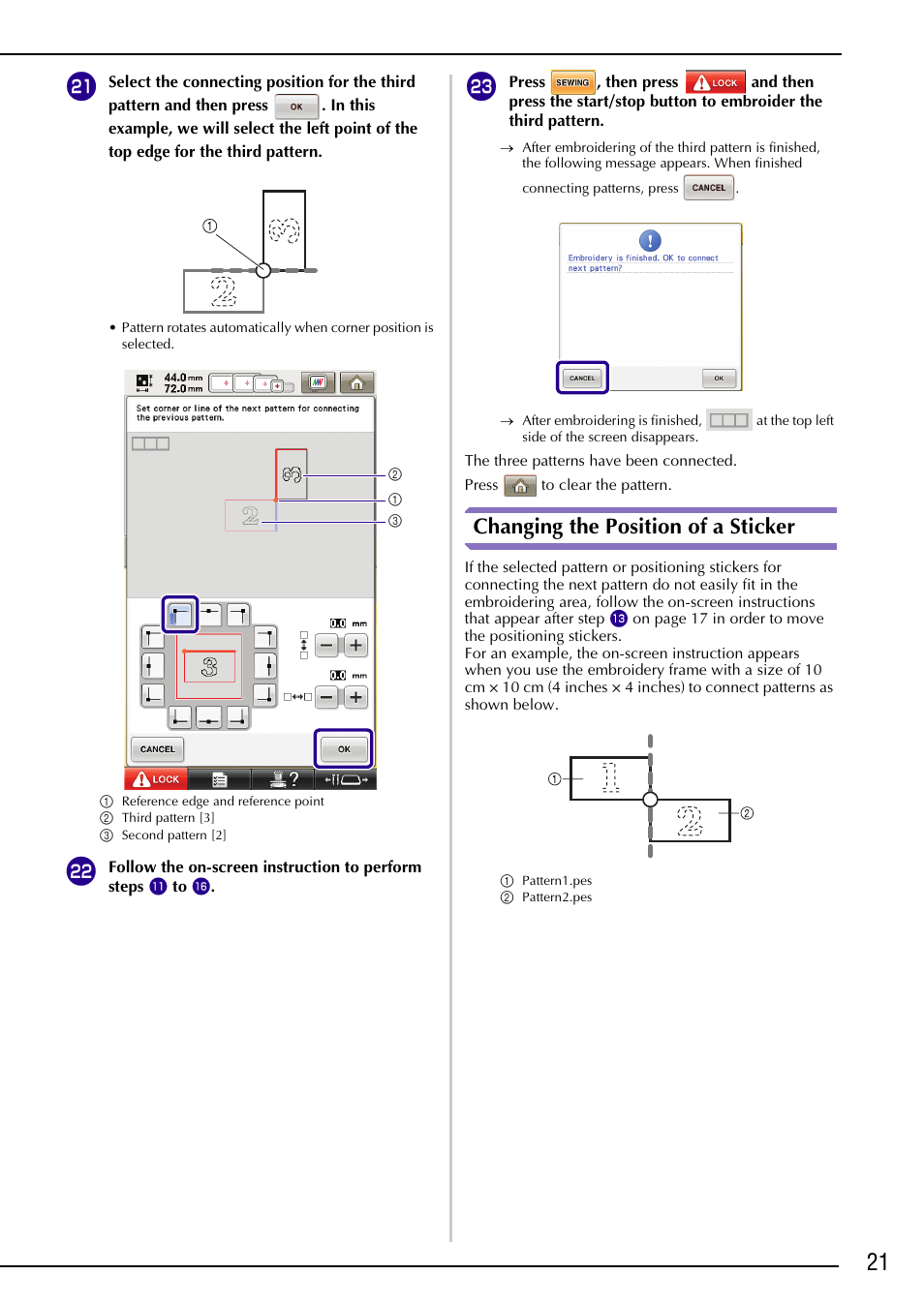 Changing the position of a sticker, Changing the position | Brother PR-1000 User Manual | Page 22 / 38