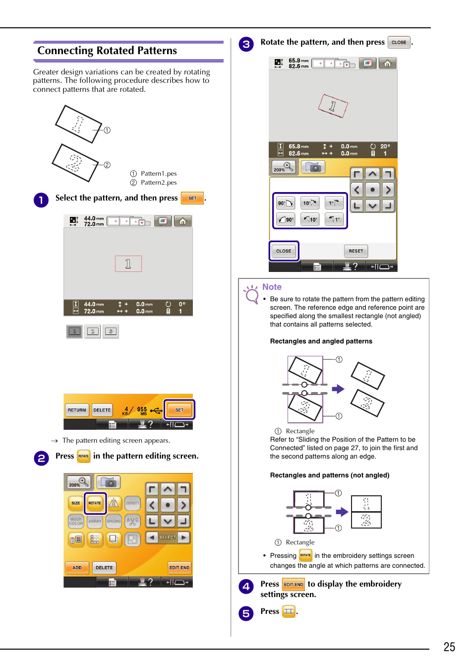Connecting rotated patterns | Brother PR-1000 User Manual | Page 26 / 38