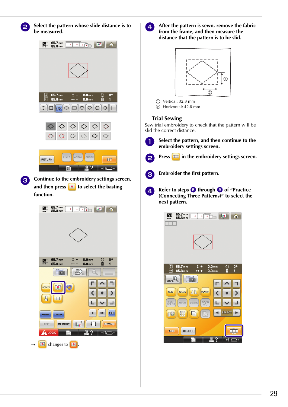 Trial sewing | Brother PR-1000 User Manual | Page 30 / 38