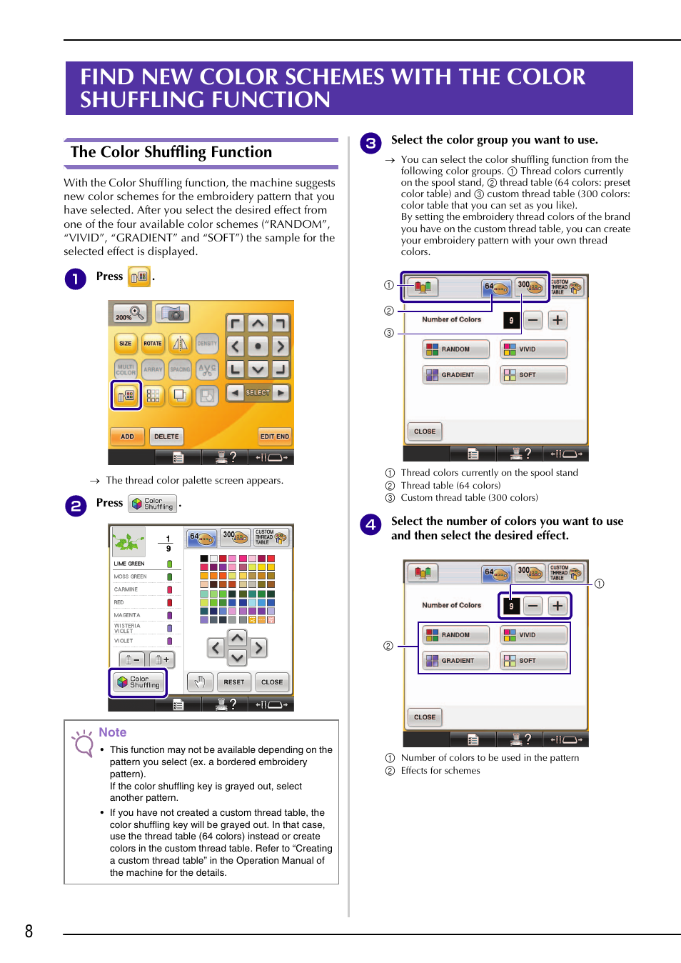 The color shuffling function | Brother PR-1000 User Manual | Page 9 / 38