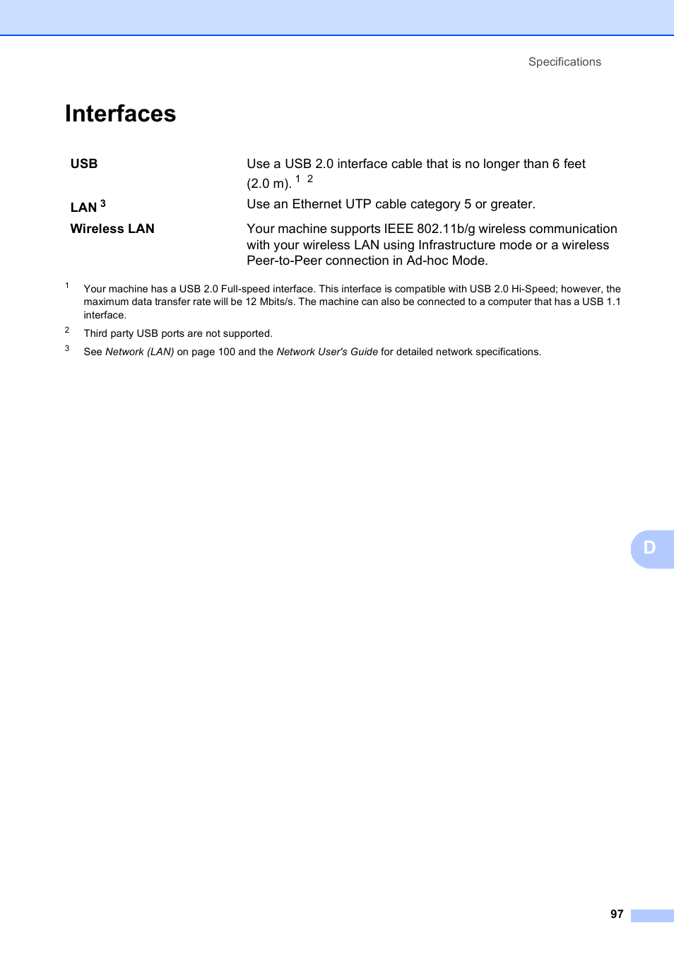 Interfaces | Brother DCP-375CW User Manual | Page 109 / 118