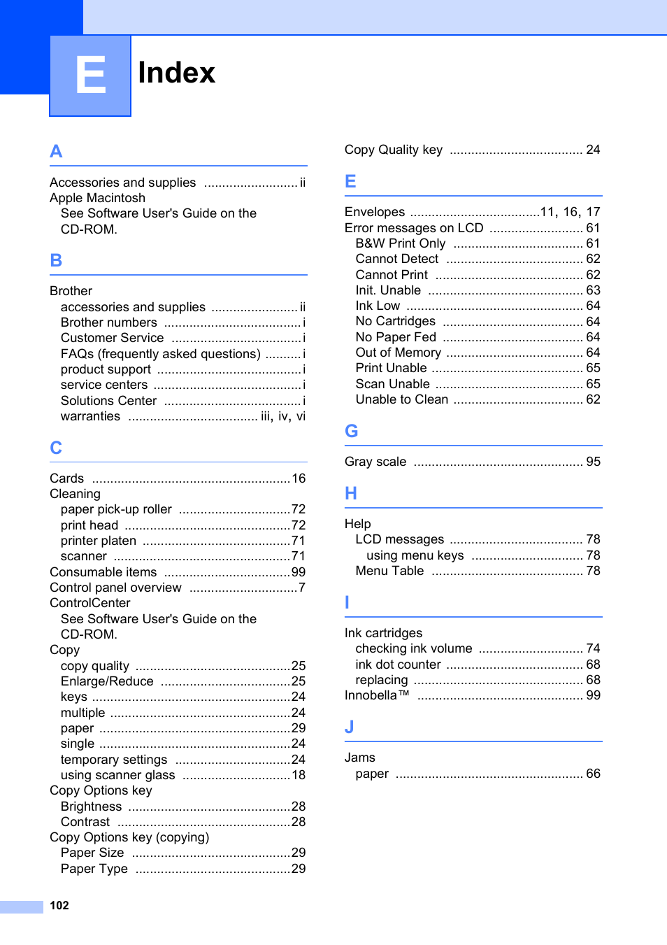 Index | Brother DCP-375CW User Manual | Page 114 / 118