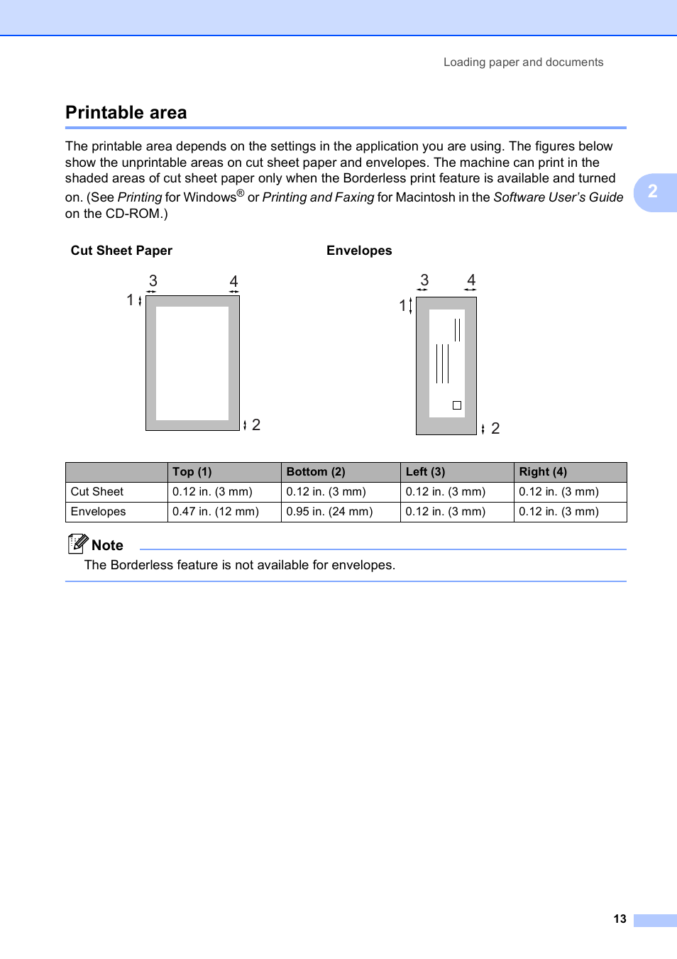 Printable area, 2printable area | Brother DCP-375CW User Manual | Page 25 / 118