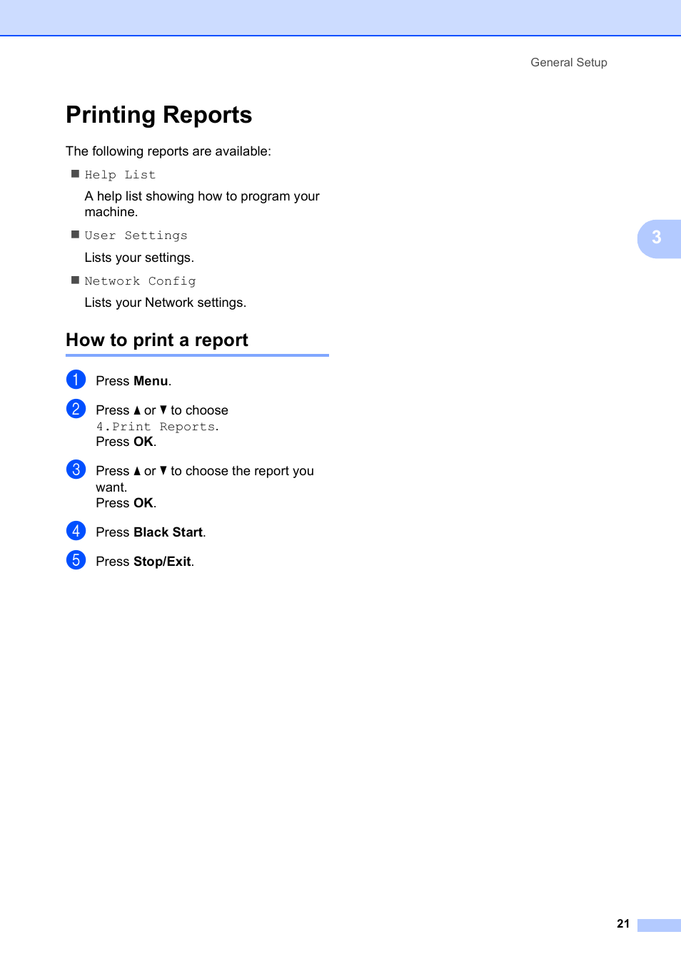 Printing reports, How to print a report | Brother DCP-375CW User Manual | Page 33 / 118