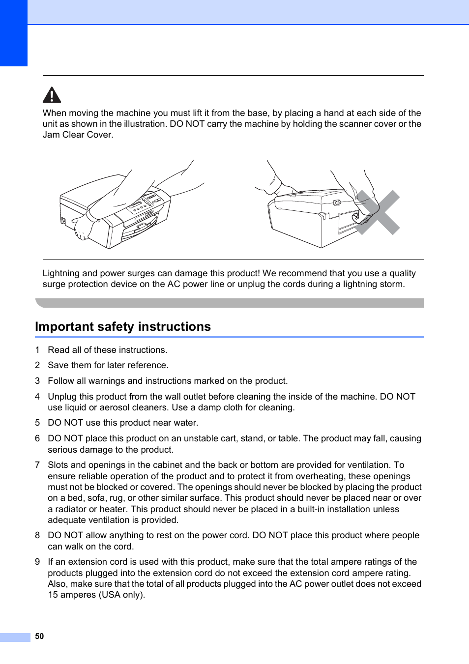 Important safety instructions | Brother DCP-375CW User Manual | Page 62 / 118
