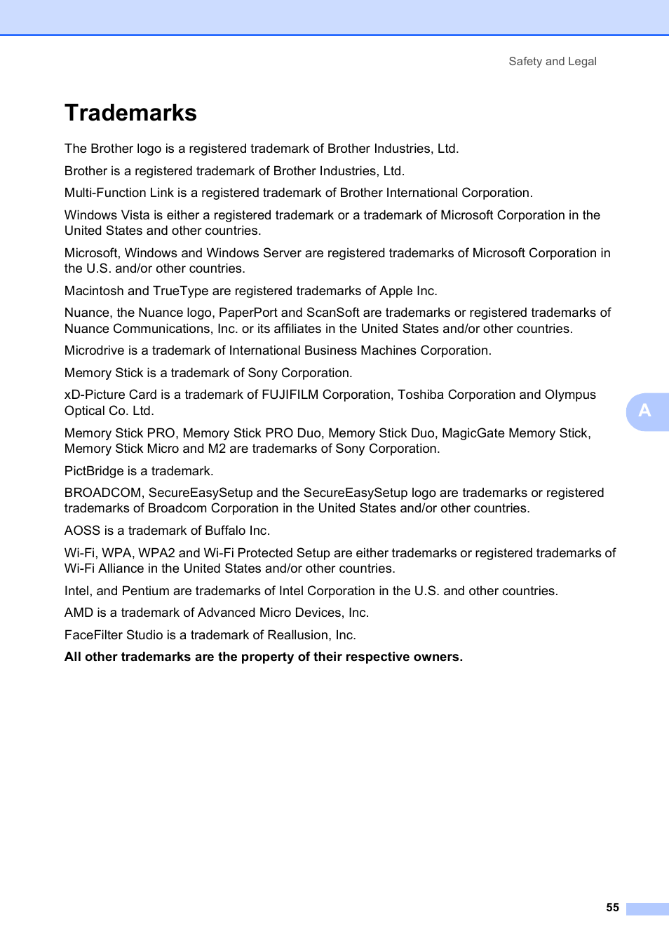 Trademarks | Brother DCP-375CW User Manual | Page 67 / 118
