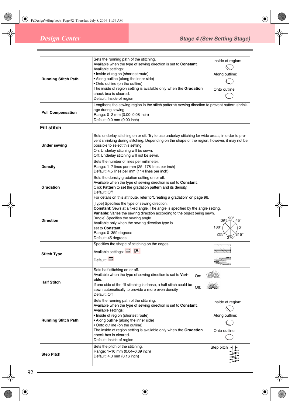 Design center, Stage 4 (sew setting stage) | Brother PE-DESIGN Ver.6 User Manual | Page 100 / 272