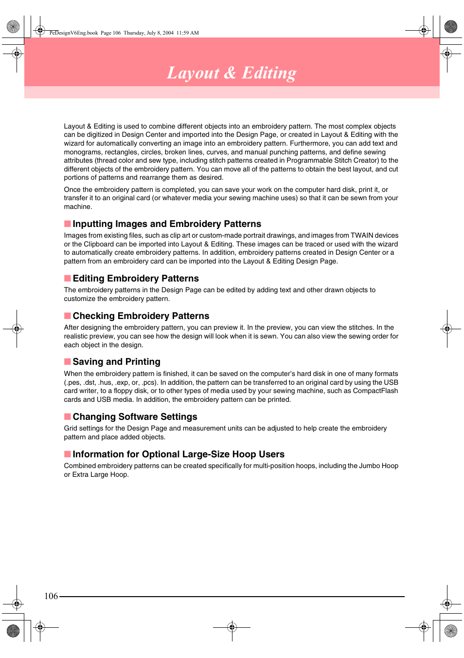 Layout & editing | Brother PE-DESIGN Ver.6 User Manual | Page 114 / 272