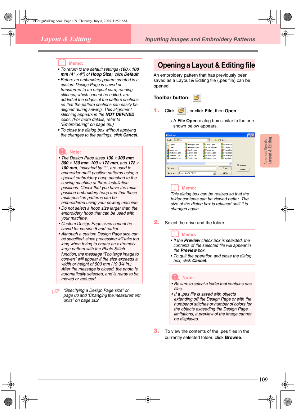 Opening a layout & editing file, Layout & editing | Brother PE-DESIGN Ver.6 User Manual | Page 117 / 272