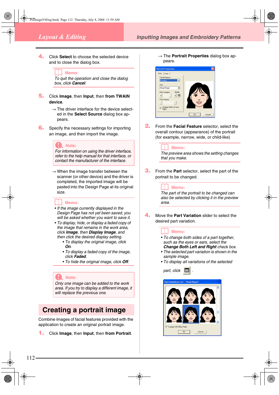 Creating a portrait image, Layout & editing | Brother PE-DESIGN Ver.6 User Manual | Page 120 / 272