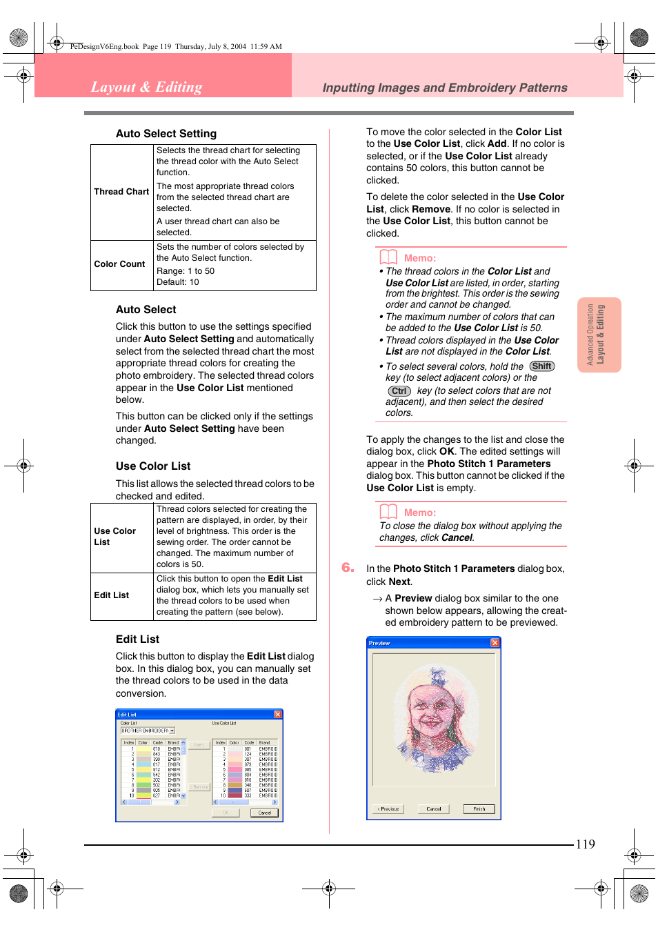 Layout & editing | Brother PE-DESIGN Ver.6 User Manual | Page 127 / 272