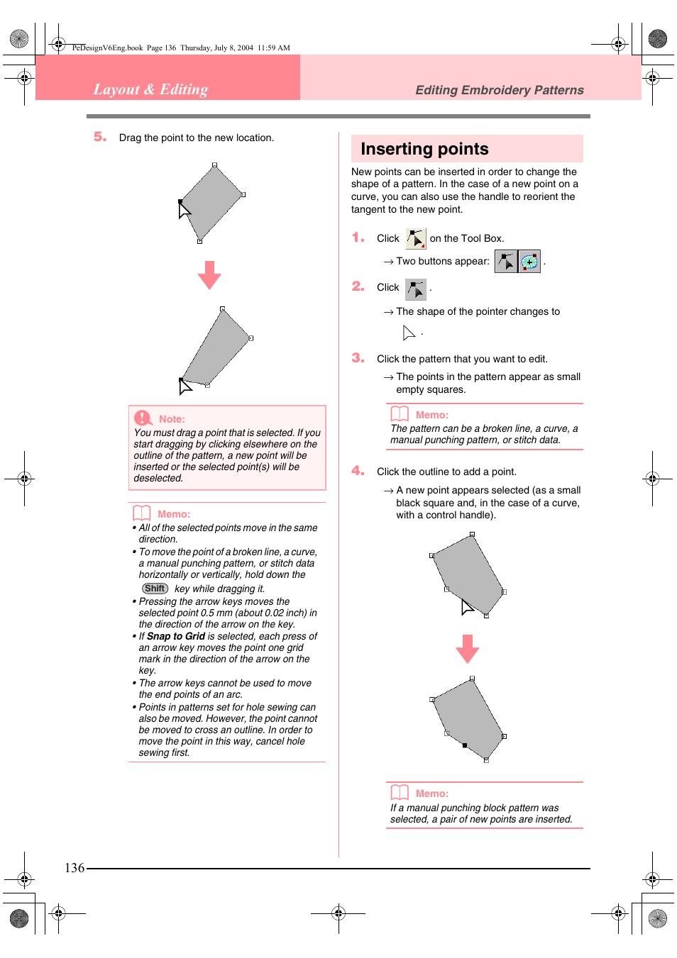 Inserting points, Layout & editing | Brother PE-DESIGN Ver.6 User Manual | Page 144 / 272